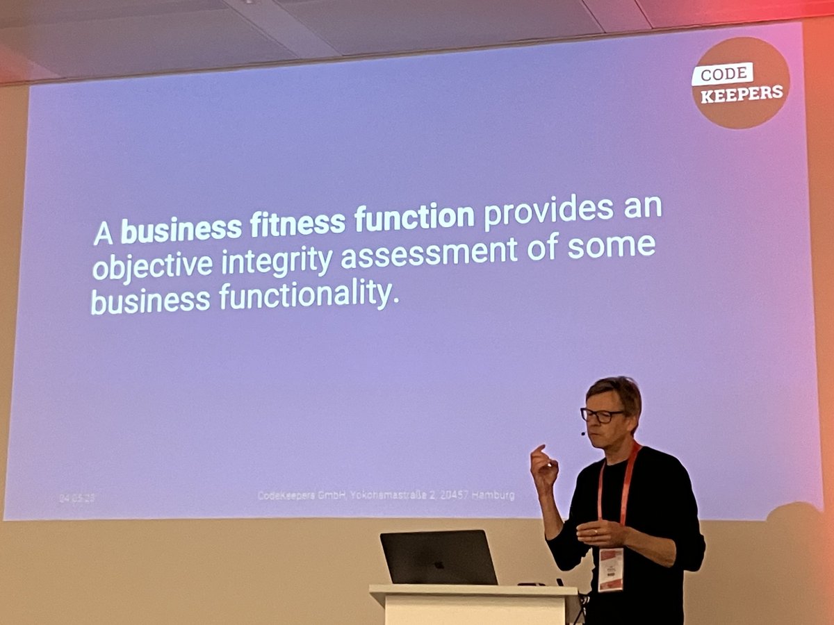 thmuch's tweet photo. At #GermanTesting Day, @rawi talks about the notion of Business #FitnessFunction s 👍

Analogous to architectural fitness functions, „a business fitness function provides an objective integrity assessment of some business functionality.“ https://t.co/euqO7kT7RV