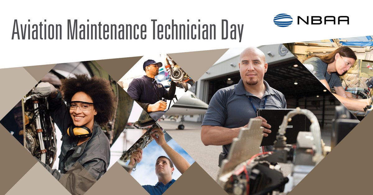 NBAA's tweet image. Happy Aviation Maintenance Technician Day to all our skilled and dedicated maintenance professionals in #bizav! Your expertise and hard work keep our aircraft flying safely and smoothly. #BizAvWorks because of you! #AMTDay