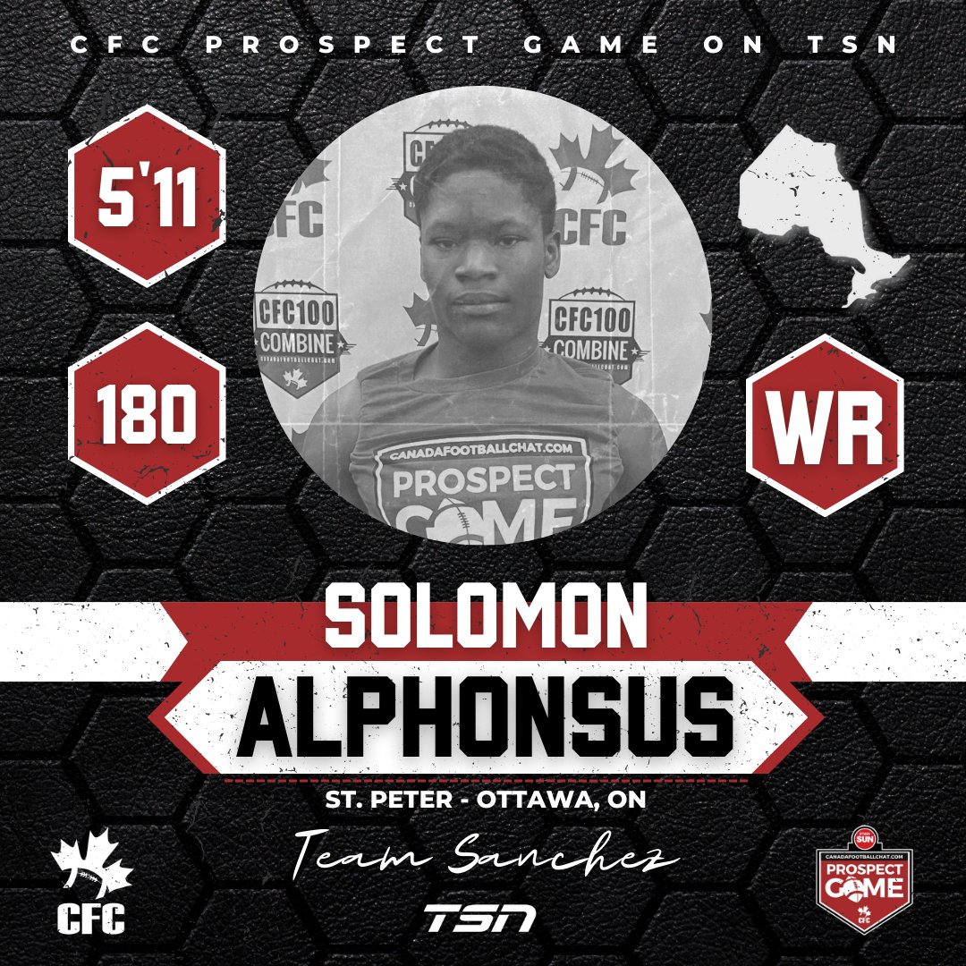#TeamSanchez DB <a href="/SolomonAlpho/">Solomon Alphonsus</a> has big plans for the #CFCProspectGame on <a href="/TSN_Sports/">TSN</a> ▶️ow.ly/wTSK50OvIC1

"I plan on grabbing two interceptions and taking one back to the house.”

PURCHASE TICKETS 🏈 ow.ly/NHpr50OvIBU