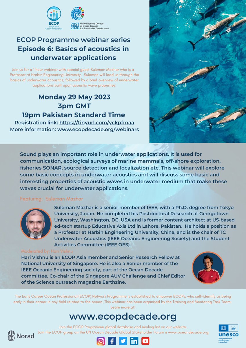 OES is delivering a talk on Basics of Acoustics for underwater applications. Students looking to learn how tech can help explore the Ocean, do not miss this opportunity ! This is part of a webinar series with the <a href="/OceanDecadeECOP/">Early Career Ocean Professionals</a> . Watch out for more upcoming ocean-tech talks !