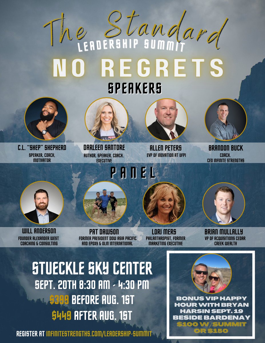 Feel so blessed to have these champions all in the same room! Don't miss it!
#leadership #noregrets #success 
<a href="/Shep71/">C.L. “SHEP” Shepherd</a> <a href="/TheCoachDar/">Darleen Santore</a> <a href="/CoachHarsin/">Bryan Harsin</a> <a href="/CoachLeonRice/">Leon Rice</a> <a href="/JeramiahDickey/">Jeramiah Dickey</a> <a href="/UFPInc/">UFP Industries</a>