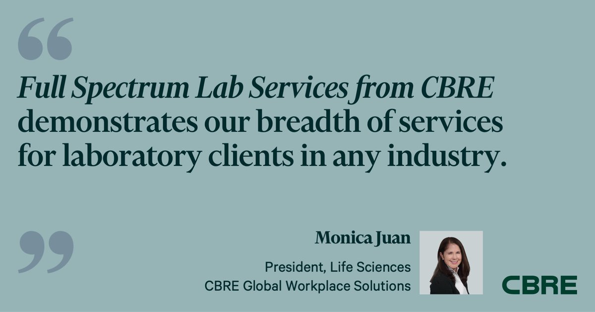 CBRE launches rebranding of its laboratory services offering. "Full Spectrum Lab Services from CBRE" offers extensive capabilities across industries. Learn more in the press release: cbre.co/3WtTGTp