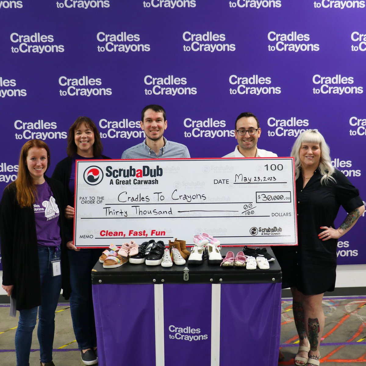 ScrubaDubCarWsh's tweet photo. Thanks to the support of our generous customers, ScrubaDub was honored to raise over $30,000 and 200+ pairs of kid's shoes for @c2cboston during this year's "Clean for Kicks" fundraiser! #scrubadub #cradlestocrayons #giveback https://t.co/LPUBpPVLi8