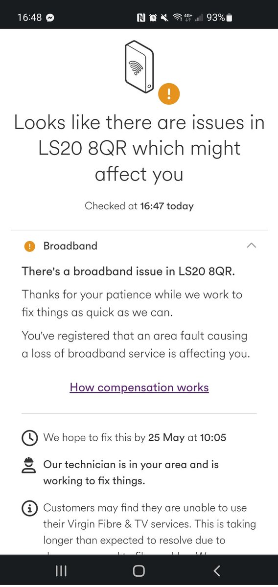 SBates_88's tweet photo. @Harts1882 @KeithDoney1997 @virginmedia Yeah just seen this too. Very disappointing. I have literally been unable to do my job WFH since this morning. I will have to drive to the office tomorrow now to guarantee a reliable internet connection. Very frustrating. Best get some compensation for this! @virginmedia https://t.co/xGuPBPtvPk