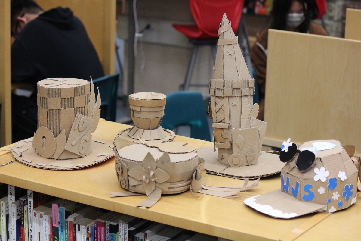 The <a href="/trudeauhs/">P.E. Trudeau H.S.</a> Library is proud to display #cardboardsculptures created by Mr. Meyer's #mediaarts class. Incredible!!!