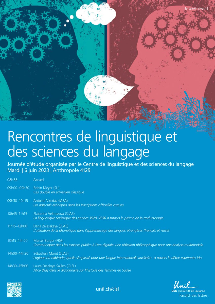 Au plaisir de vous retrouver le 6 juin prochain à l'Université de Lausanne pour les Rencontres de linguistique et des sciences du langage
agenda.unil.ch/display/168320…