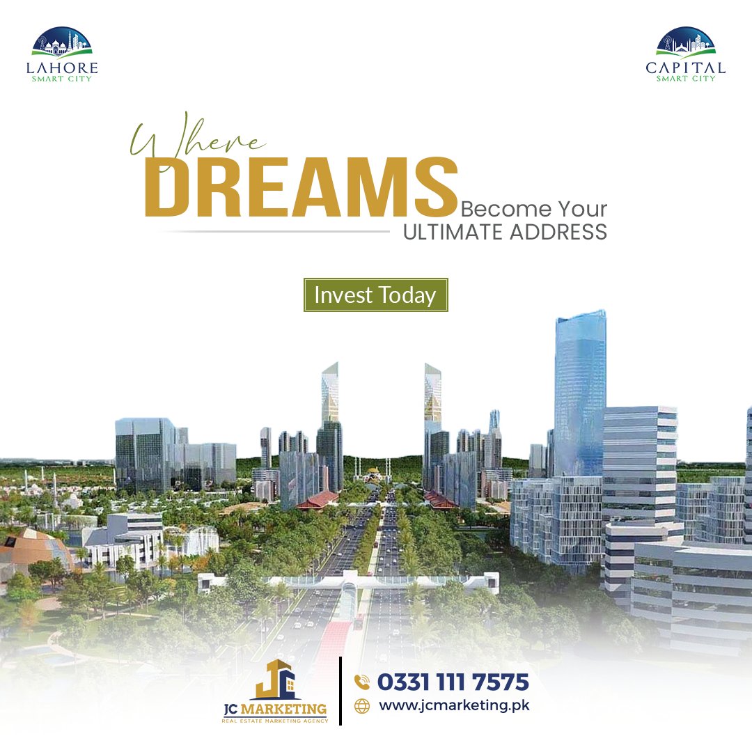 The very first Smart City of Pakistan, Capital Smart City is a quality housing project on M2 Motorway near New Islamabad International Airport falling on CPEC’s eastern route.
#CapitalSmartCity #LahoreSmartCity #InvestToday #JCMarketing #Dreams #Address