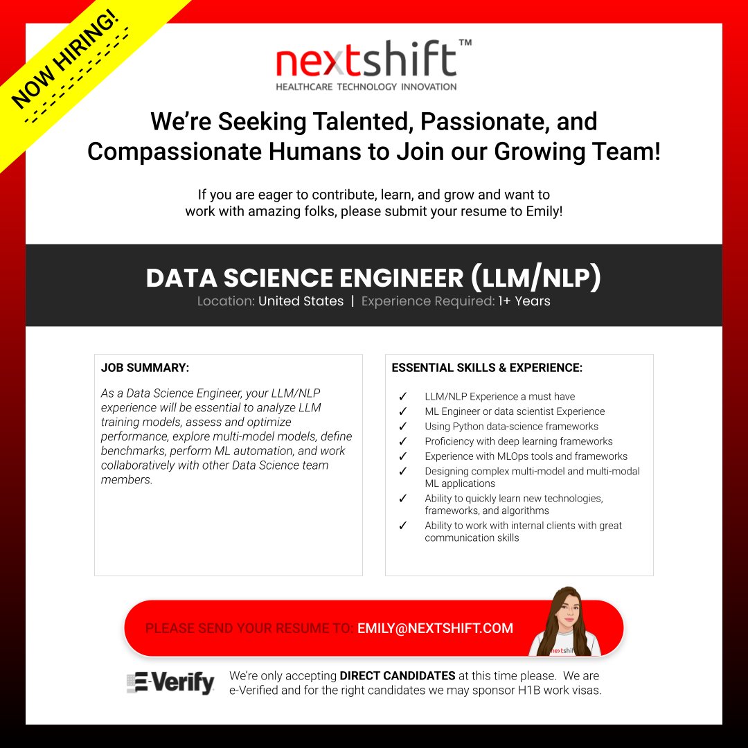 If this position seems like a good fit for you, please send your resume to emily@nextshift.com. Can't wait to hear from you!

#wearehiring #datascience #nextshift