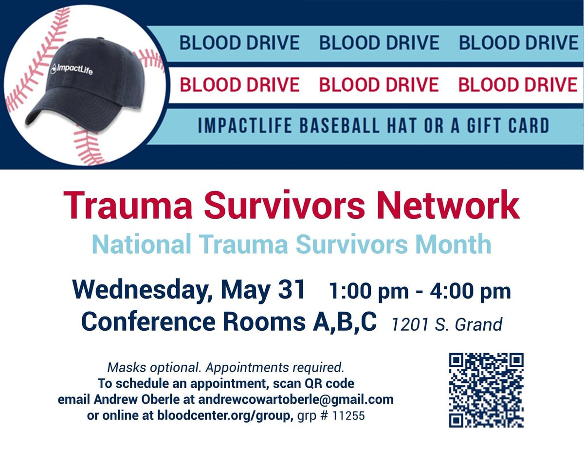 Andrew Oberle (@andrewoberle) on Twitter photo 1 week left to sign up for our Trauma Survivors Network Blood Drive <a href="/SLUHospital/">SLU Hospital</a>. Come out & show support for trauma survivors fighting for their lives. Without generous people like you, many of us wouldn't be alive today. Sign up today to save lives!
login.bloodcenter.org/donor/schedule… 1 week left to sign up for our Trauma Survivors Network Blood Drive <a href="/SLUHospital/">SLU Hospital</a>. Come out & show support for trauma survivors fighting for their lives. Without generous people like you, many of us wouldn't be alive today. Sign up today to save lives!
login.bloodcenter.org/donor/schedule…