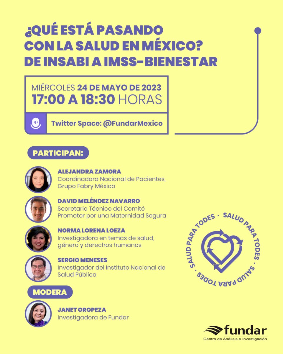 FundarMexico's tweet photo. ¡Es hoy! Nos vemos a las 17 h para conversar sobre las oportunidades y desafíos de la nueva apuesta en salud del gobierno, el el IMSS-Bienestar 🏥

Escucha el #TwitterSpace ▶️ aquí: https://t.co/W1zuYreLkO https://t.co/VOBGBNiIKn