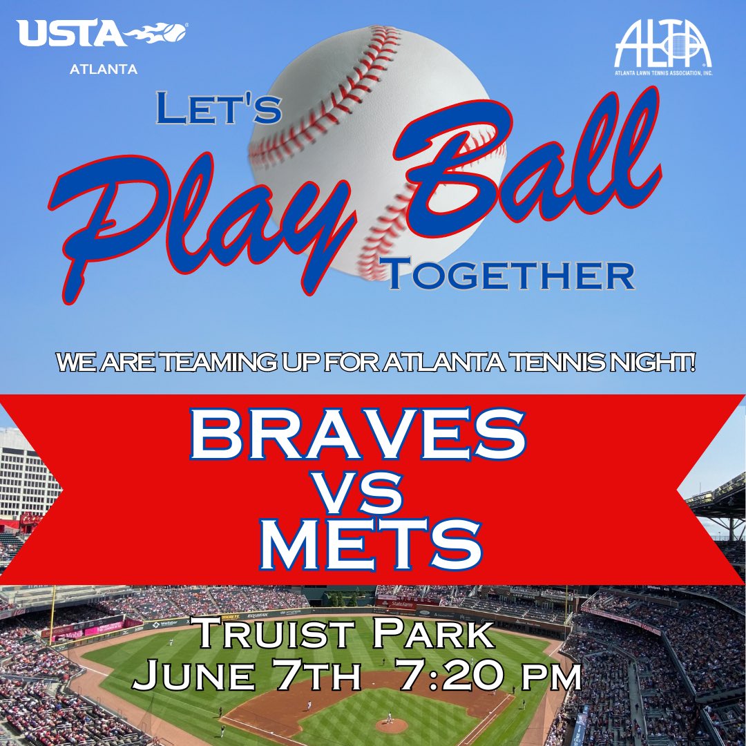 ALTA_official's tweet photo. Last call tennis and @Braves fans. Get your discounted tickets today for Atlanta Tennis Night on June 7 @TruistPark and you’ll be helping to support @AYTEFkids 
Buy tickets here by 11:59 tonight 
https://t.co/UJTWtLPPMQ https://t.co/UhUiUT5lhJ