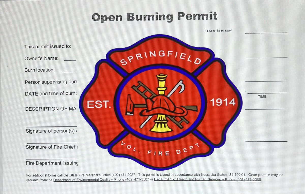 Burn Permits WILL be issued Wednesdays from 6:30pm - 7:00pm at the fire station.