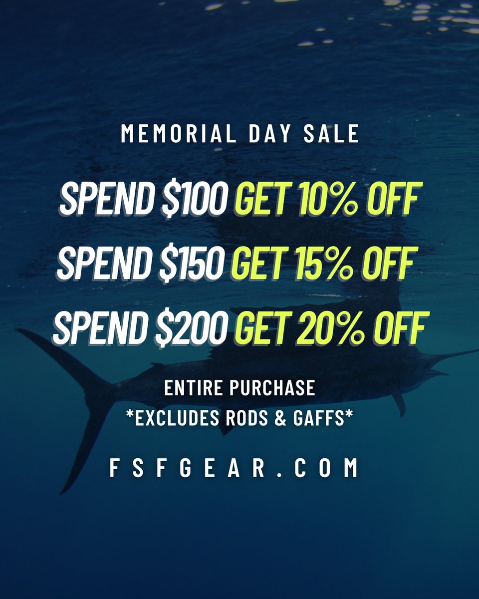 flsportfishing's tweet photo. Use code MEMORIALDAY to stock up on your favorite FSF gear! SHOP NOW: https://t.co/1cwDrLQgGh
*sale ends 5/30*
#floridafishing #fishflorida #floridasportfishing #sportfishing #fishinggear #fishingjigs #slowpitchjigging https://t.co/BxgOpvNvlg