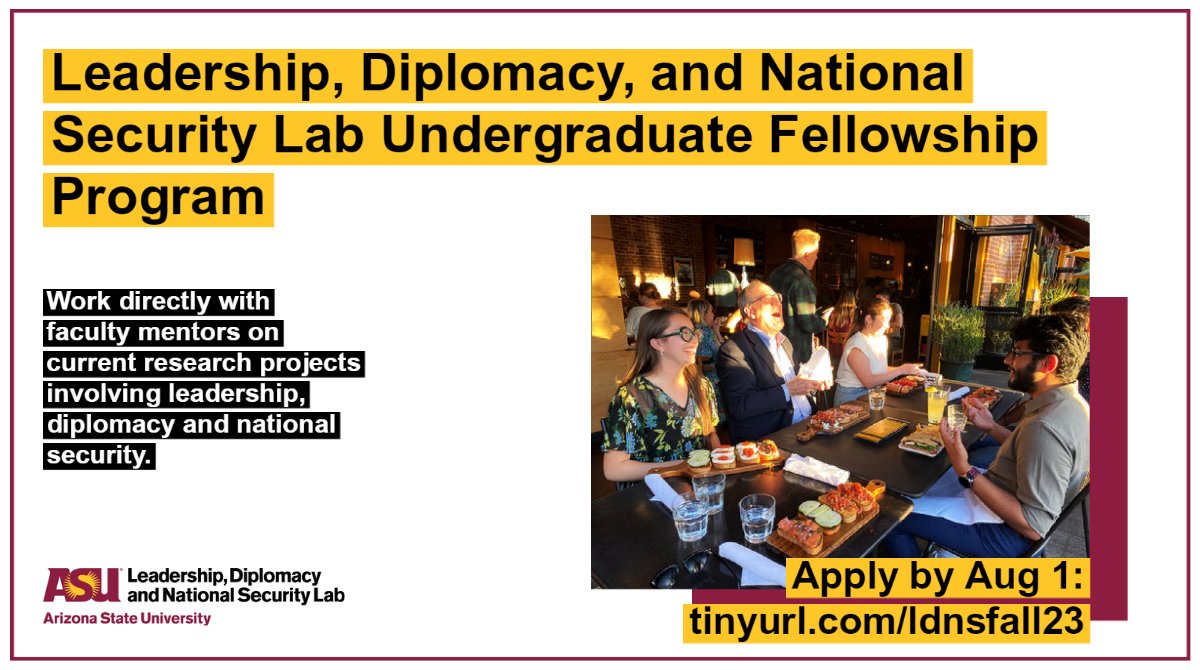 Calling all undergraduate students! The LDNS Lab is now accepting applications for its Fall Undergraduate Research Fellows Program. Apply by Aug. 1 to work with experienced faculty mentors on leadership, diplomacy, and national security research projects: ow.ly/5Qp350OseNL
