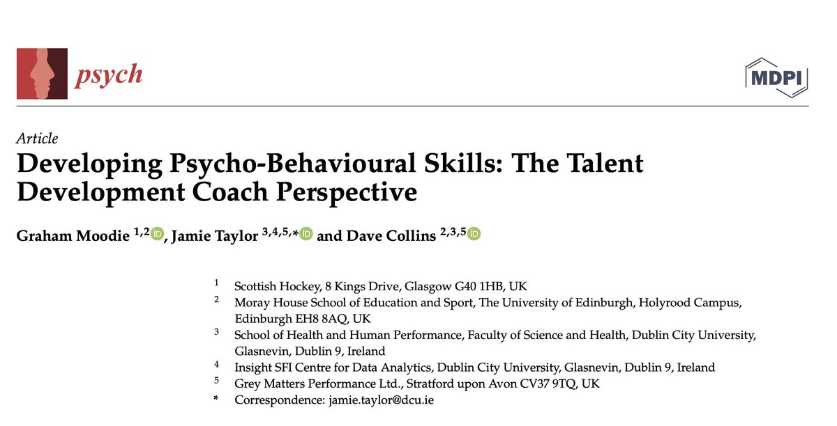 🚩New paper 🚩

Developing Psycho-Behavioural Skills: The Talent Development Coach Perspective

Good fun doing this one, working with some excellent coaches across sports 

Lot's of implications for practice and hopefully of use

⬇️⬇️⬇️

mdpi.com/2624-8611/5/2/…