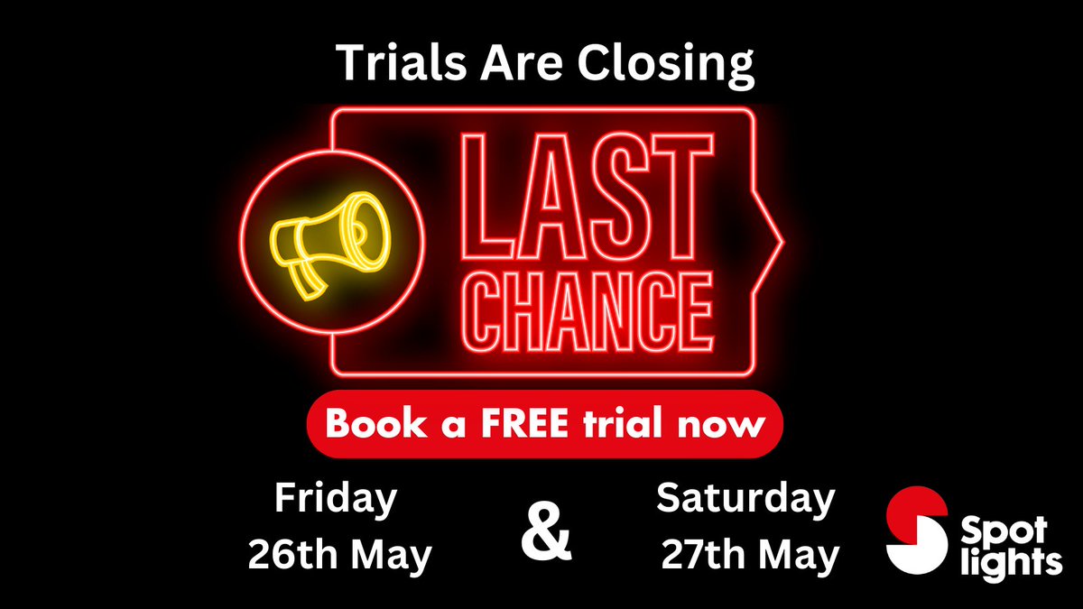 This weekend is the #lastchance for a #free trial this term. Book now to make sure you don't miss out! 

spotlights.co.uk/classes/

#KidsClasses #PerformingArts