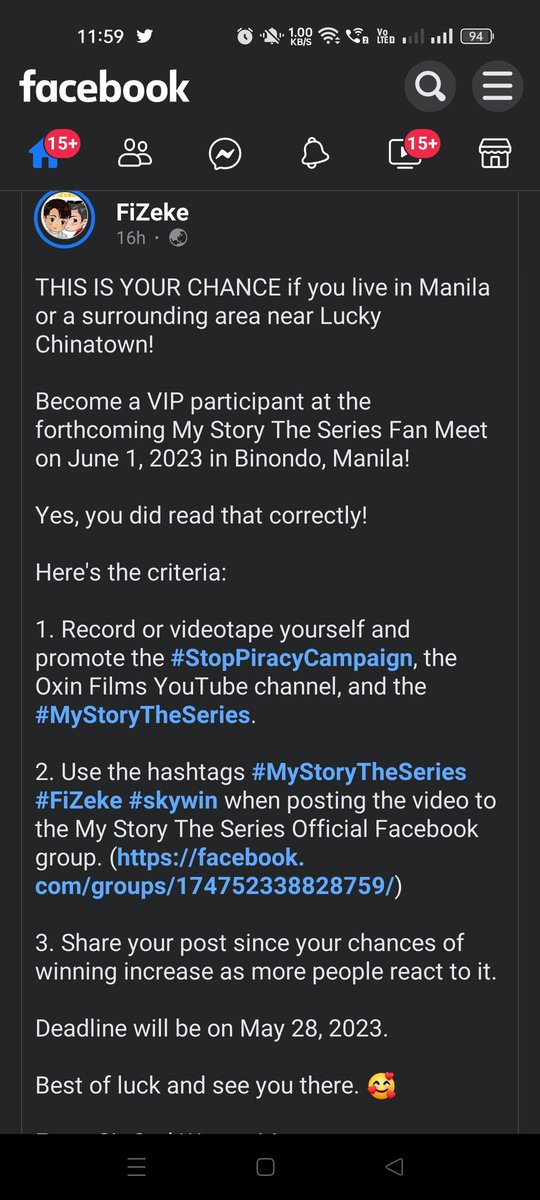 FiZeke fans wazzup! Here's your chance to win a VIP access pass on FiZeke's fan meet in Binondo...

Check the photo below... :))

#FiZeke #JerichoDelRosario #HiroShimoji #Fifth #Zeke  #MyStory