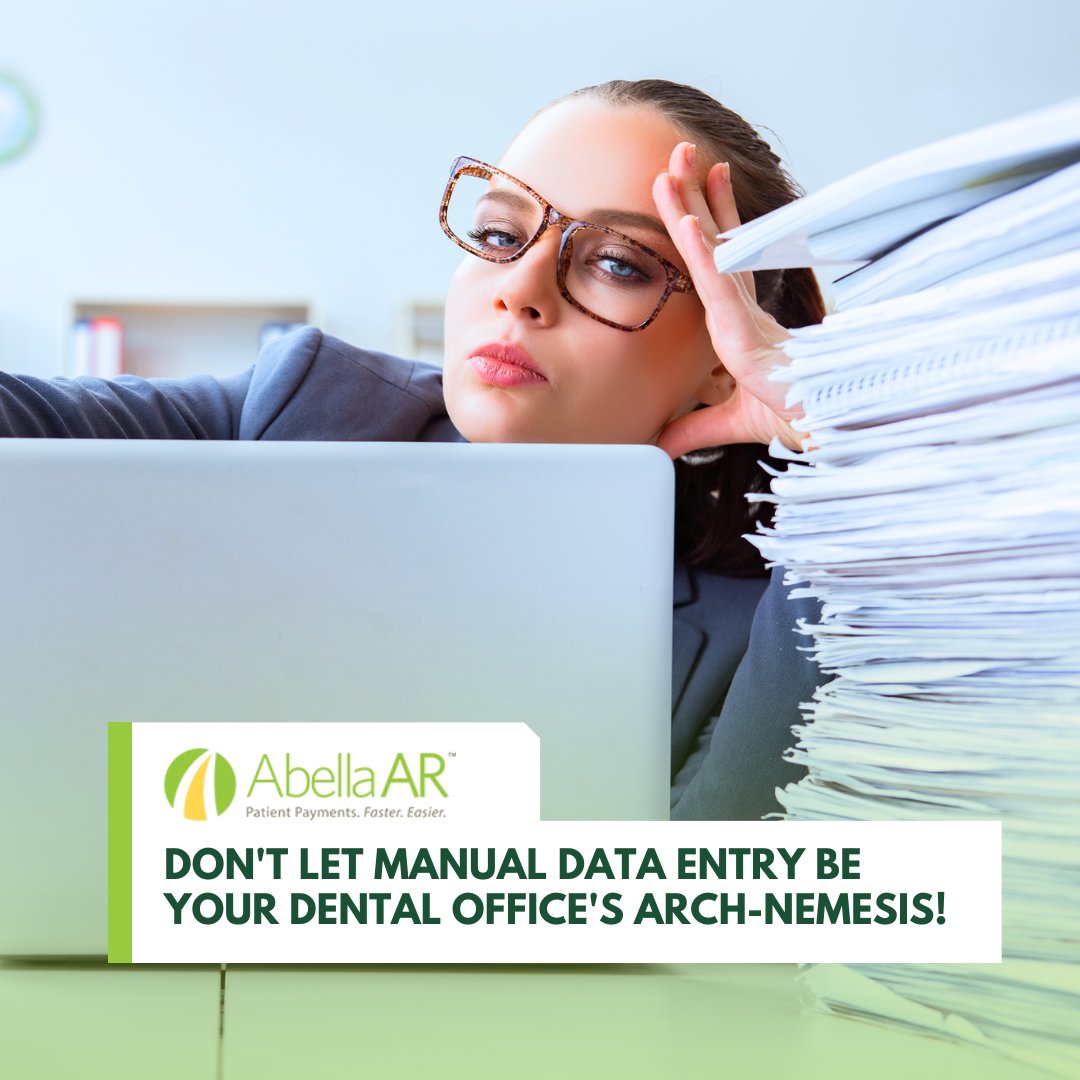AbellaAR1's tweet photo. Don't let manual data entry be your dental office's arch-nemesis! 

Our Dental Accounts Receivable Software Solution can take on this task, leaving you and your team more time for patient care.

#abellaar #accountsreceivable #dentalsocialmedia #dentalmarketing https://t.co/qrhAoibsfD