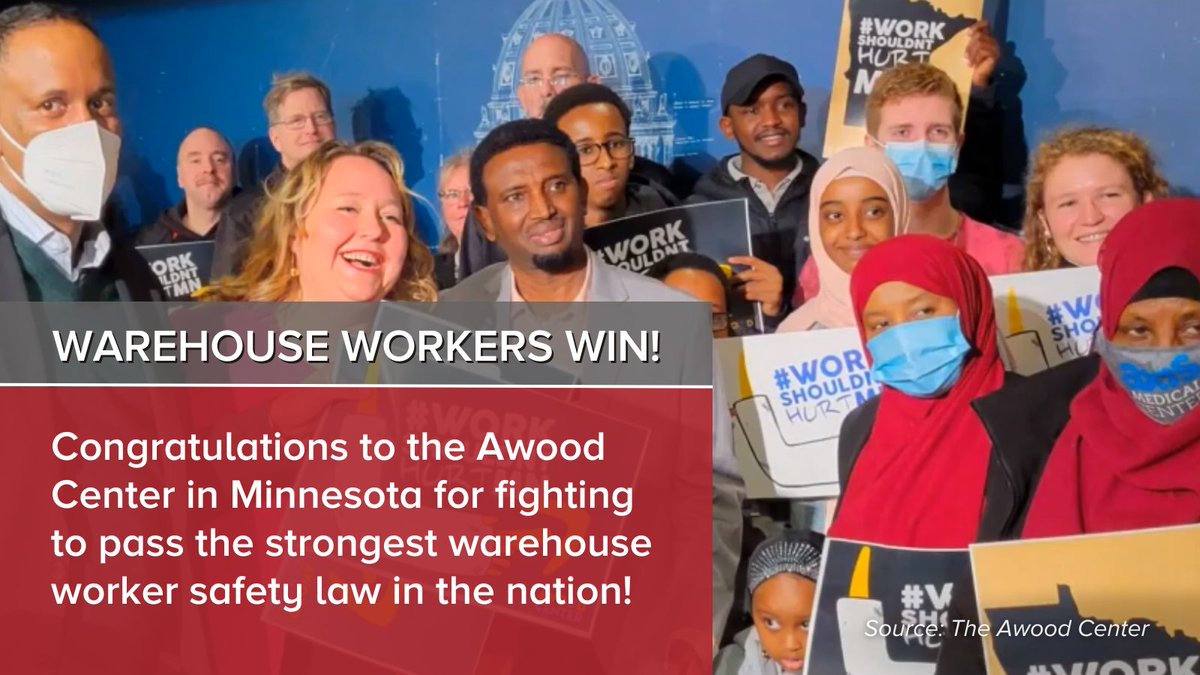 National Employment Law Project (@nelpnews) on Twitter photo Today, members of <a href="/AwoodMpls/">The Awood Center</a> achieved a landmark victory when <a href="/GovTimWalz/">Governor Tim Walz</a> signed the Warehouse Worker Protection Act. This will be the strongest law of its kind in the U.S.
This victory is the result of years of organizing by Awood members who have led a nationwide effort to Today, members of <a href="/AwoodMpls/">The Awood Center</a> achieved a landmark victory when <a href="/GovTimWalz/">Governor Tim Walz</a> signed the Warehouse Worker Protection Act. This will be the strongest law of its kind in the U.S.
This victory is the result of years of organizing by Awood members who have led a nationwide effort to