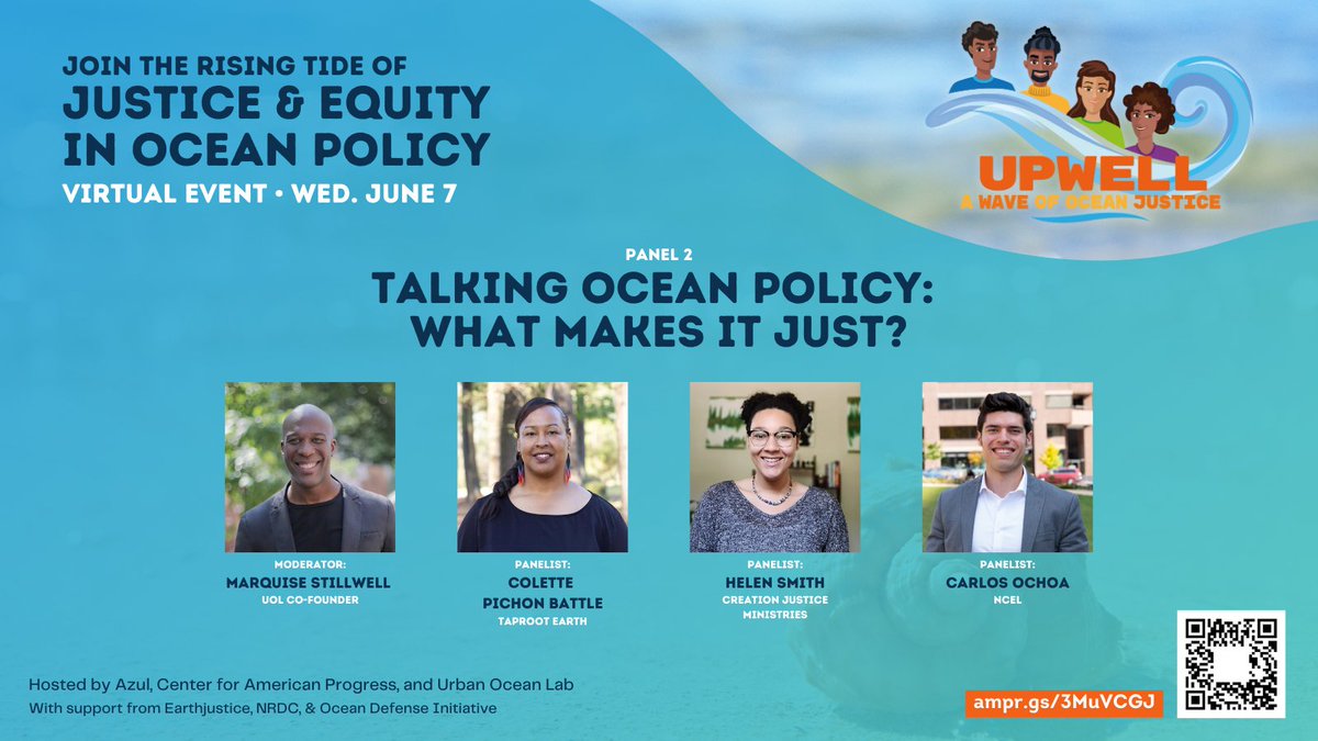 Azul (@azuldotorg) on Twitter photo #OceanJustice communities are pursuing equitable & just ocean policy that recognizes both the history of inequity & their role in the future of ocean conservation.
<a href="/quise7/">Marquise Stillwell</a>, <a href="/UrbanOceanLab/">Urban Ocean Lab</a>
@CPichonBattle, <a href="/TaprootEarth/">Taproot Earth</a>
Helen Smith, <a href="/CreationJustice/">Creation Justice</a>
Carlos Ochoa, <a href="/ncelenviro/">National Caucus of Environmental Legislators</a> #OceanJustice communities are pursuing equitable & just ocean policy that recognizes both the history of inequity & their role in the future of ocean conservation.
<a href="/quise7/">Marquise Stillwell</a>, <a href="/UrbanOceanLab/">Urban Ocean Lab</a>
@CPichonBattle, <a href="/TaprootEarth/">Taproot Earth</a>
Helen Smith, <a href="/CreationJustice/">Creation Justice</a>
Carlos Ochoa, <a href="/ncelenviro/">National Caucus of Environmental Legislators</a>
