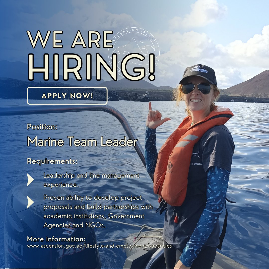 There is still time to apply!
Become our Conservation Marine Team Leader and be part of managing one of the world's largest MPAs on a beautiful tropical island! #ConservationCareers

For more info on the role and how to apply head to
ascension.gov.ac/lifestyle-and-…

#smallislandBIGVISION