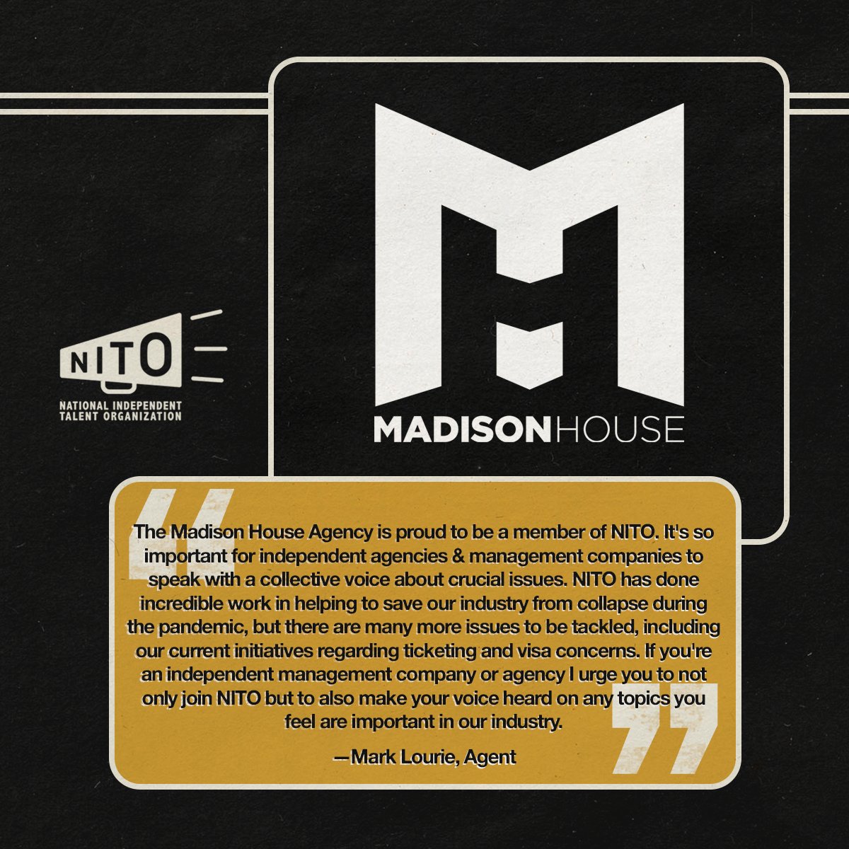 🏠 MEMBER SPOTLIGHT 🏠 Since their formation in 1996, @MadisonHouse has been dedicated to providing unique and innovative management & booking for their clients. Their business practices incorporate the successful methods of the past and the evolving possibilities of the future.