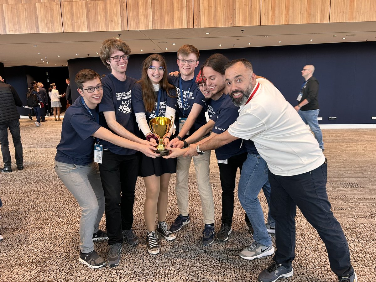 Team @ETHRacklette @ETH_en wins the Linpack award @ISChpc !! They wrote history today! Best Linpack number in any Student Cluster competitions ever!! Congratulations 🎉🎈very well done!! bravo!! #ISC23 #imaginetomorrow