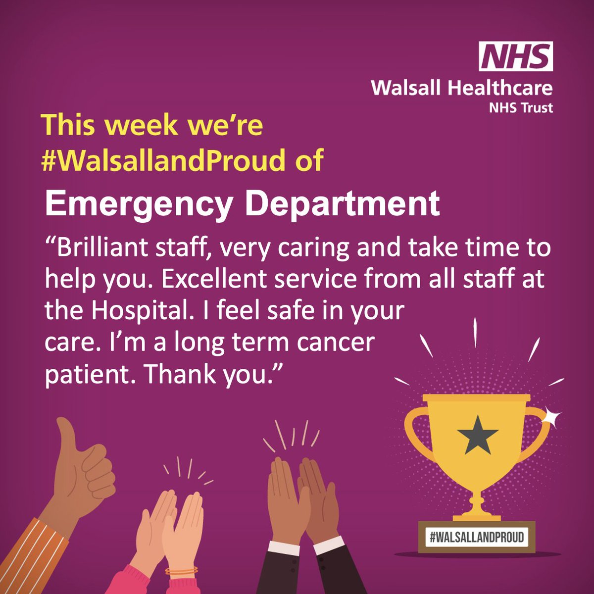 This week we are #WalsallandProud of the Emergency Department. Great work, everyone!