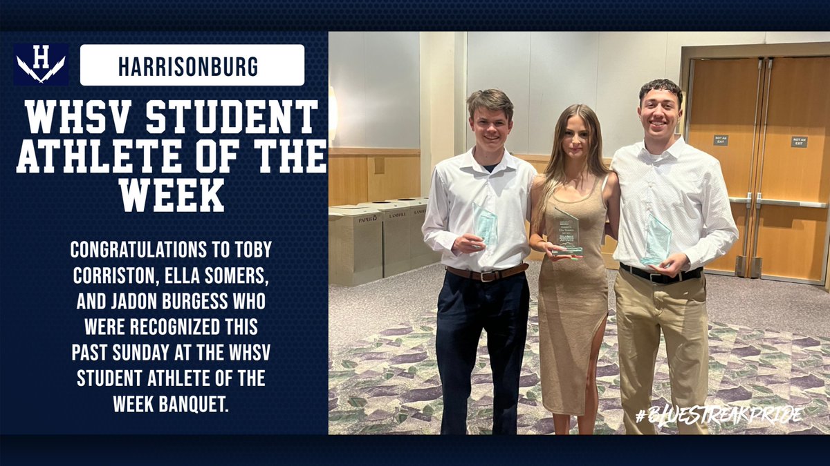Congratulations to our three seniors who were selected as a WHSV Student Athlete of the Week during the 22-23 school year.   Student athletes who succeed both in the classroom and on the field.  #BlueStreakPride