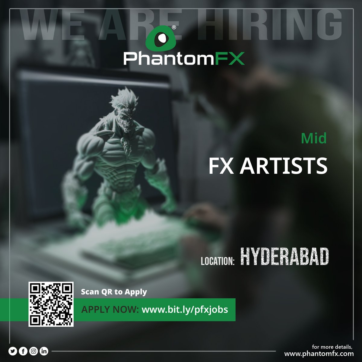 PhantomFX is Hiring @ Hyderabad Studio!
Wanna join a state-of-the-art studio and work on some amazing shows? 

Apply now to Join our team!
zurl.co/EJ9X

#VFX #Hiring #FXartist #Compositor #PhantomFX #Hyderabad