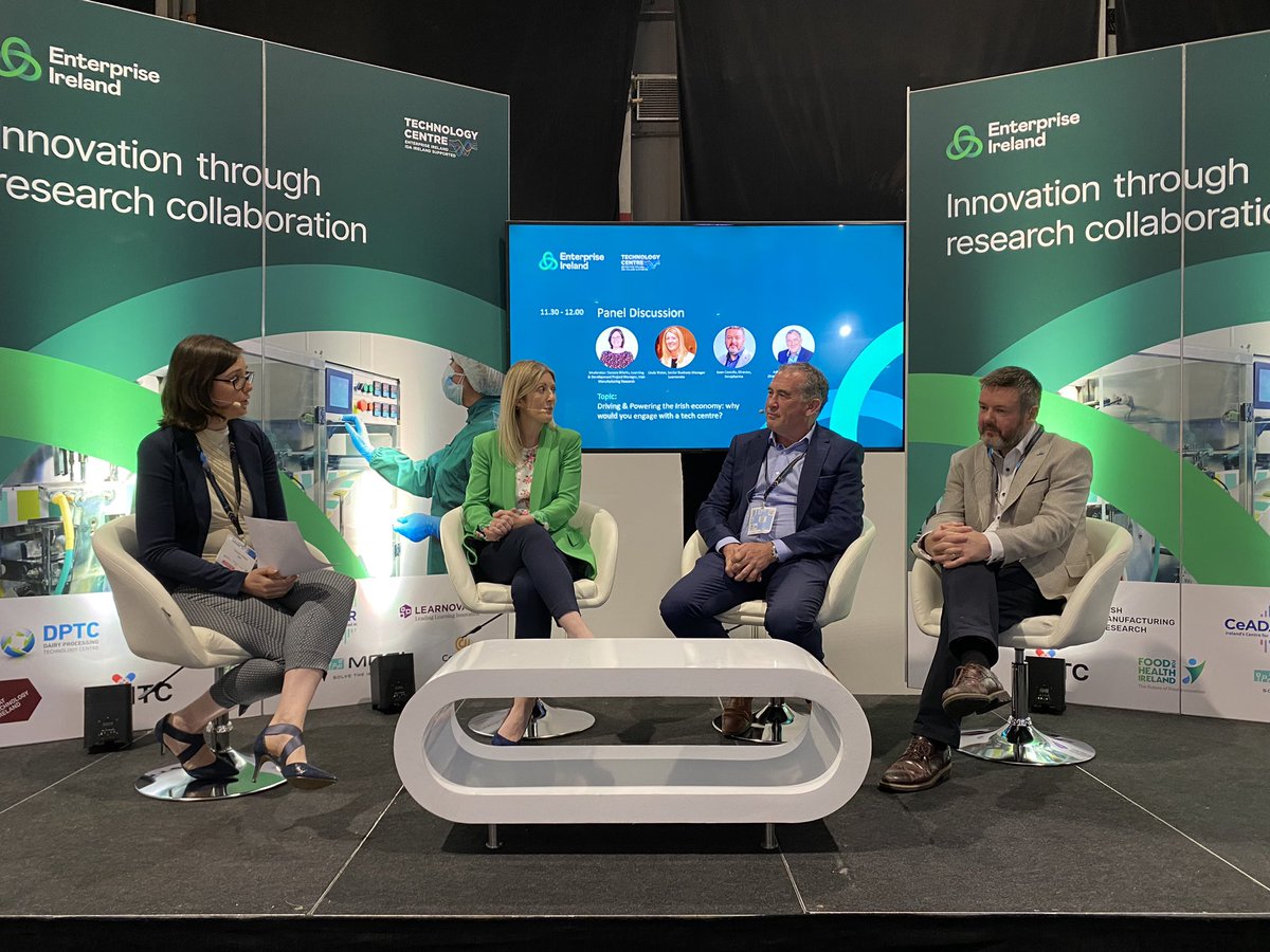 Panel discussion at the @NationalMSC on the @EI_TechCentres stage on Driving & Powering the Irish Economy: Why would you Engage with a Tech Centre? moderated by @IMR_ie’s Tamara Wierks w/ panelists Linda Waters @LearnovateC, John Morrissey @MCCI_ie & Sean Costello @InnopharmaTech
