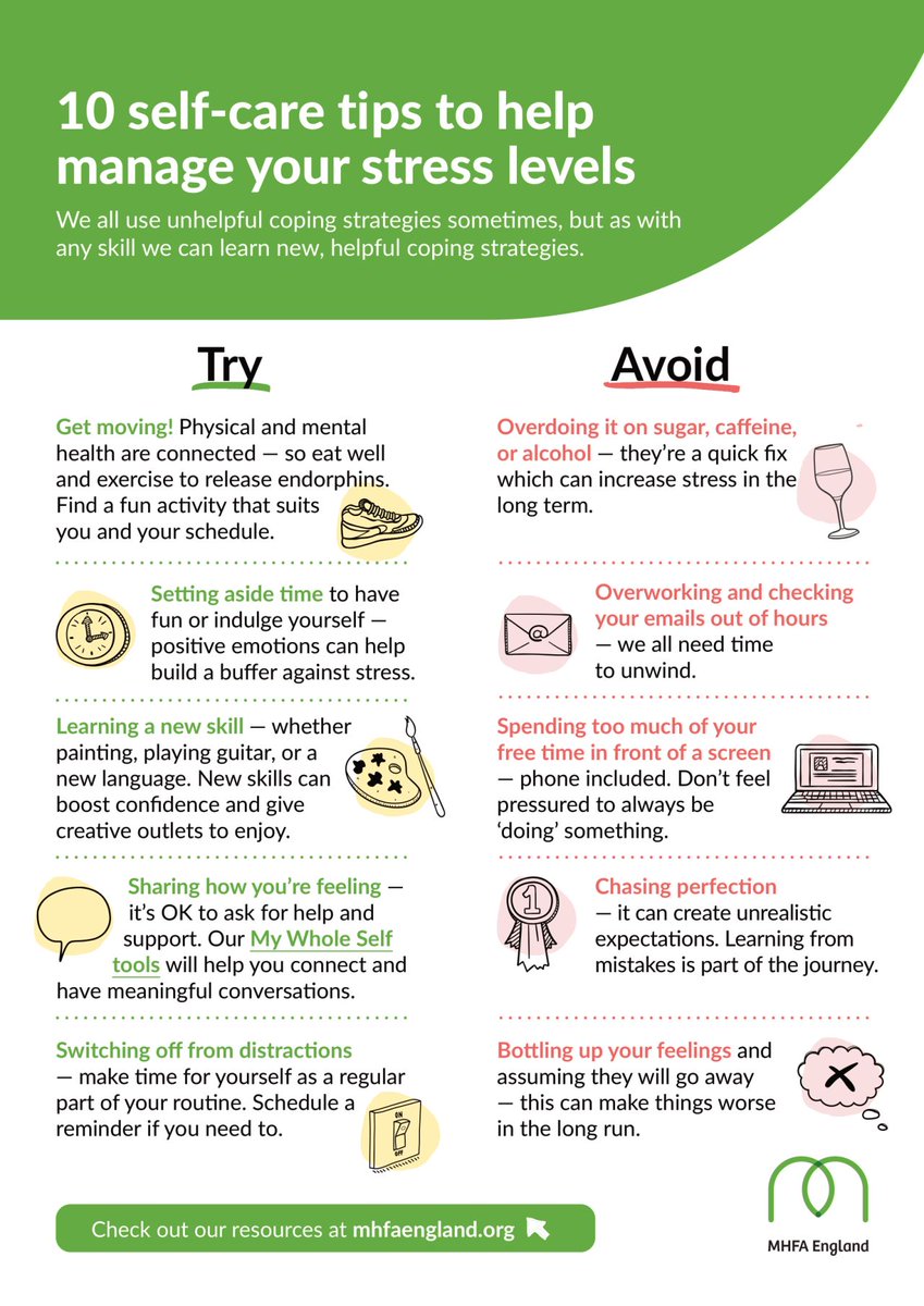 Have you noticed that you, or someone around you, are starting to feel stressed?

Learn some new, helpful #CopingStrategies today with our 10 #SelfCare tips to help manage your #stress levels ▶️ bit.ly/3BJ16bz

#MentalHealth #MentalHealthResources