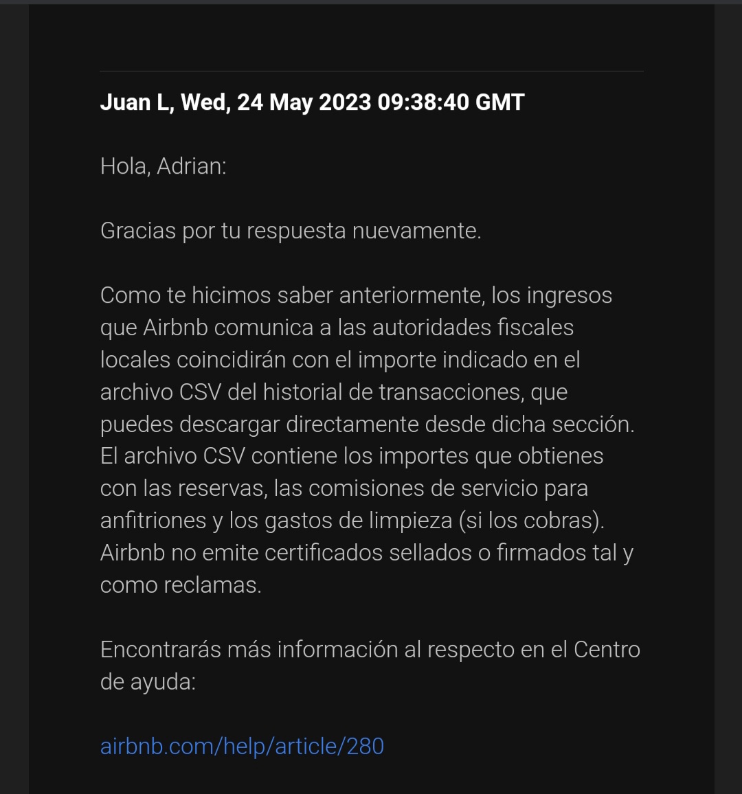 AdryComes's tweet photo. Increíble que una empresa como @Airbnb informe mal a @Haciendagob de los ingresos obtenidos por el alquiler, declarando mayores ingresos que los reales, causando perjuicios bastante graves a sus clientes y negandolo, y después de pedir un certificado @AirbnbHelp  no colaboran https://t.co/4vW2itIqPo