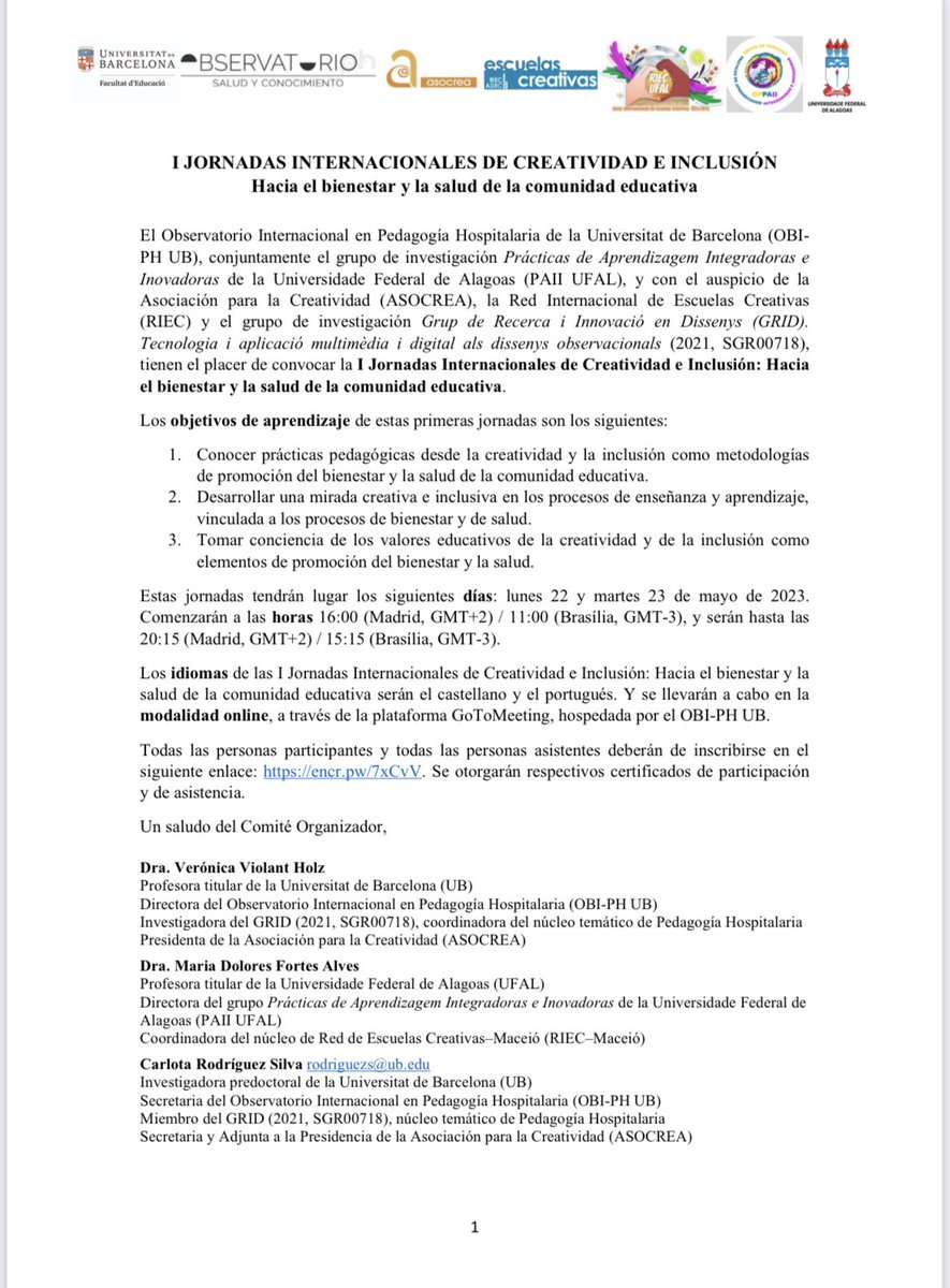 ASOCREA's tweet photo. En estos días se ha celebrado la I JORNADAS INTERNACIONALES DE CREATIVIDAD E INCLUSIÓN Hacia el bienestar y la salud de la comunidad educativa. Gracias por contar con @ASOCREA https://t.co/naHdAMPGtB