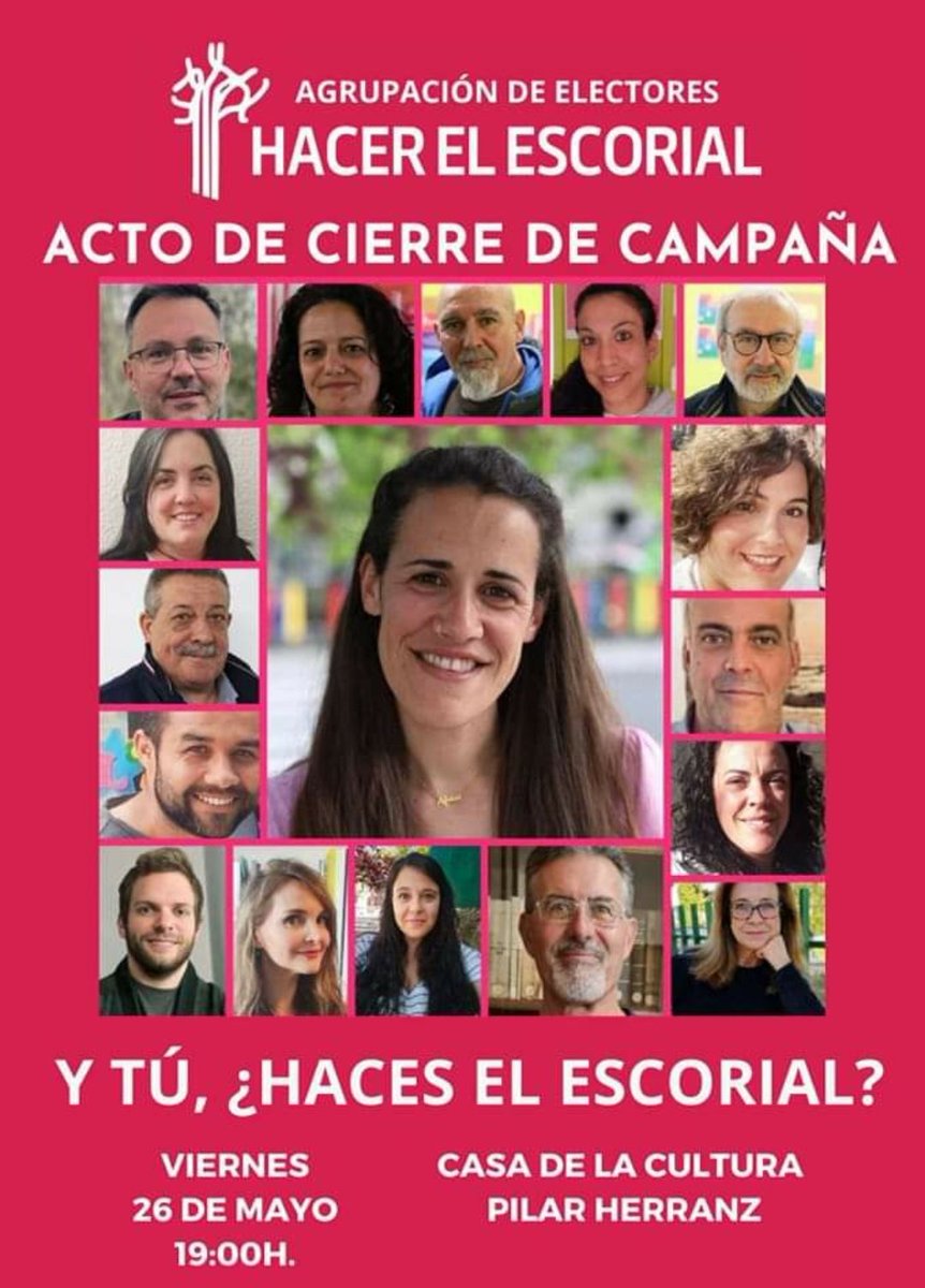 HacerElEscorial's tweet photo. 📣Este viernes despedimos la campaña a lo grande.

📍A las 19:00 en la Casa de la Cultura Pilar Herranz

😆🥳🎉Con mucha alegría, música, sorpresas y la intervención de Tamara Ontoria y vari@s candidat@s.

Os esperamos, no faltéis‼️
Y tú, ¿Haces El Escorial? https://t.co/faxidbsY7R