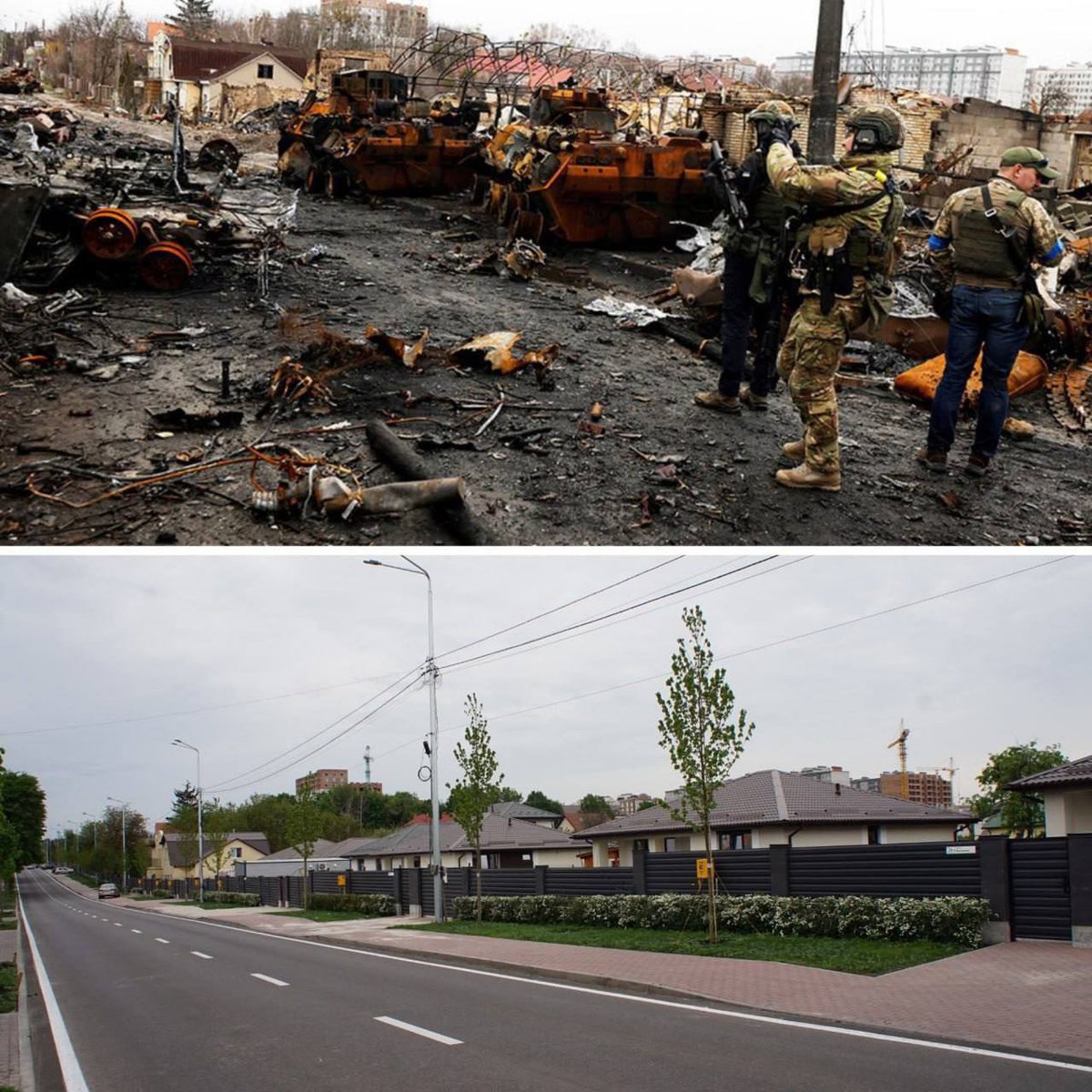 #BuchaMassacre by #RussiaIsATerroristState !
How the city looked after the Ukrainian military won the battle! And today!
March 2022 and May 2023.💔💙💛