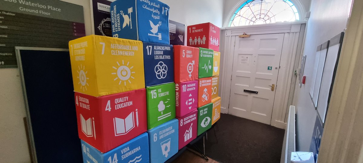 The #SDG cubes are in <a href="/OfficialUoM/">The University of Manchester</a> <a href="/SocialResponUoM/">Social Responsibility</a> office! Our Community Festival prep is well underway! All welcome on 10th June  ⬇️ socialresponsibility.manchester.ac.uk/public-engagem…