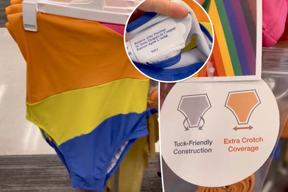 AEMarshall2020's tweet photo. #BoycottTarget
Targeting kids to “Take Pride” with “tuck-friendly construction” swimsuits to hide male genatalia & “binding effect” for swimsuit tops. #ncpol #ncgop #targetboycott #BudLightWentWoke #budlighttarget https://t.co/NakB8ehcBN
