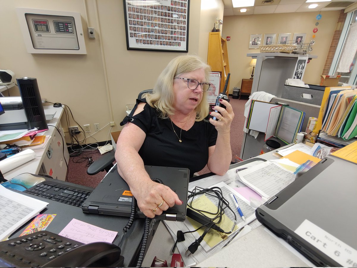 WCSOH's tweet photo. After almost 24 years, it’s the final last day of school for Lauren Mattioda, who has seen 1,000s of students pass through the doors of @WNHS_Warriors as the building’s front desk secretary. https://t.co/ggktVZRbXb