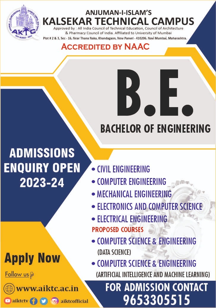 AiktcE77522's tweet photo. AIKTC is now accepting admission enquiries for Bachelor of Engineering (B.E.) covering all our engineering courses.
Send your enquiries to get admission in the most respected Technical Campus.
Contact us now at 9653305515
#EngineerItForward #Admissionopen #innovation https://t.co/bUIiUcHWnI
