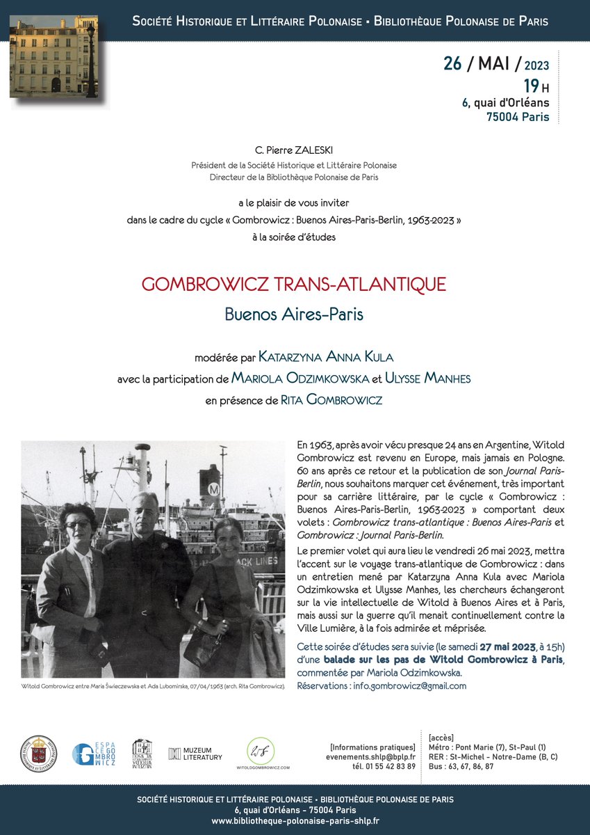 26.05 #GOMBROWICZ TRANS-ATLANTIQUE -soirée d'études et 27.05.2023 #Gombrowicz #City #Tour - #balade sur les pas de l'écrivain