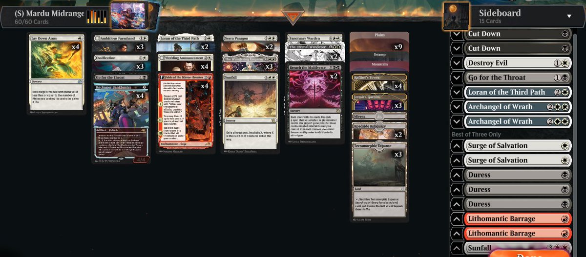 micronaut25's tweet photo. Standard Mardu Midrange - 98% Mythic
https://t.co/jf4gtdyB7d
Forgot to post this a week ago. Not really a huge invention, just added Breach besides Fable in my Boros Midrange. So basically a less consistent Mono White with higher ceiling. 
#MTGArena @mtgazone https://t.co/UPMeebg3dV