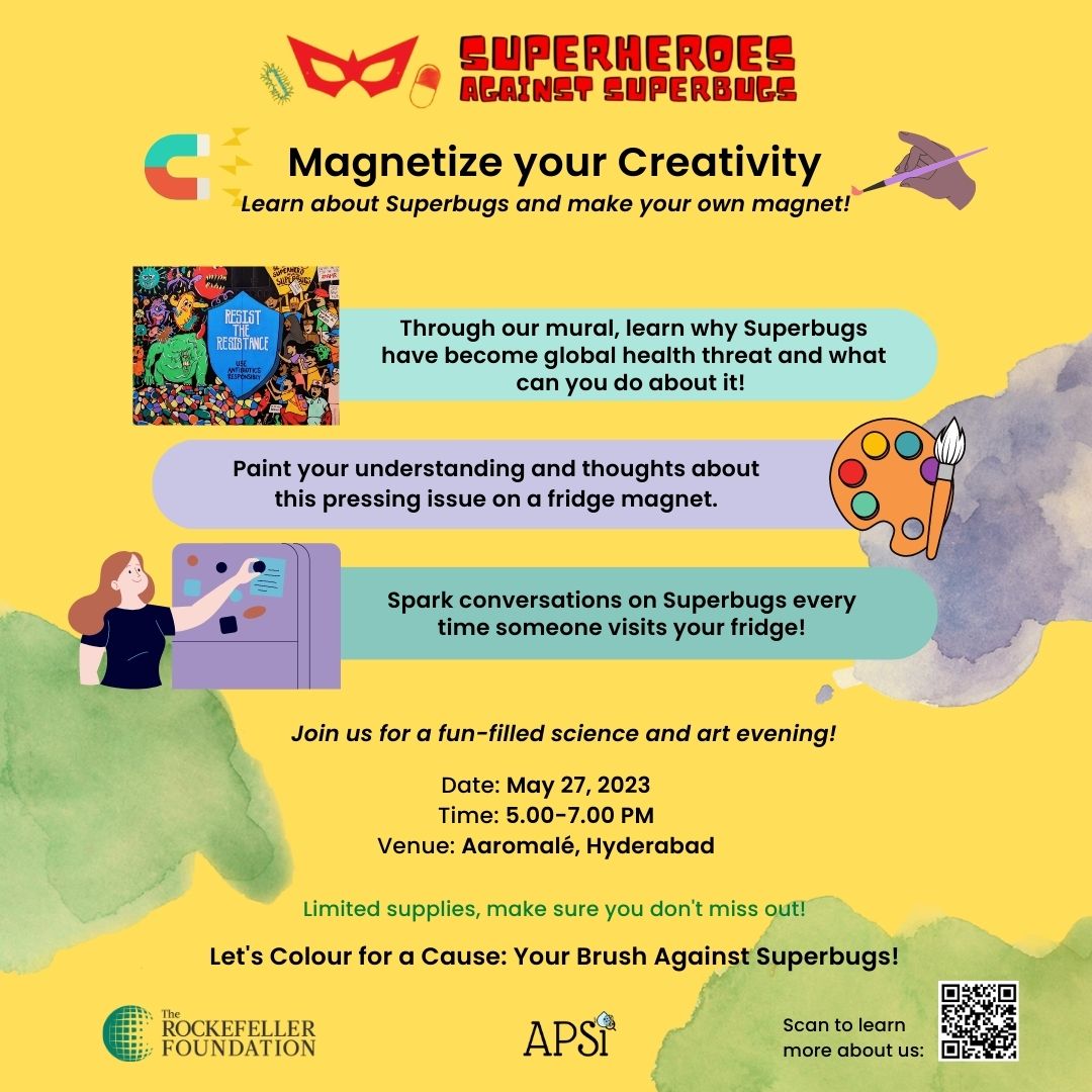 SaSuperbugs's tweet photo. 🎨 #Paint a magnet on #AMR and take it home!🦠 

Join us at #Aaromalé on May 27, 5.00-7.00 PM IST. 

1⃣Unravel the global health threat of #Superbugs
2⃣Craft your own fridge #magnet 
3⃣ #Talk about AMR each time someone opens your fridge

This #weekend, let's #colour for a cause! https://t.co/OdcsIz2ipu