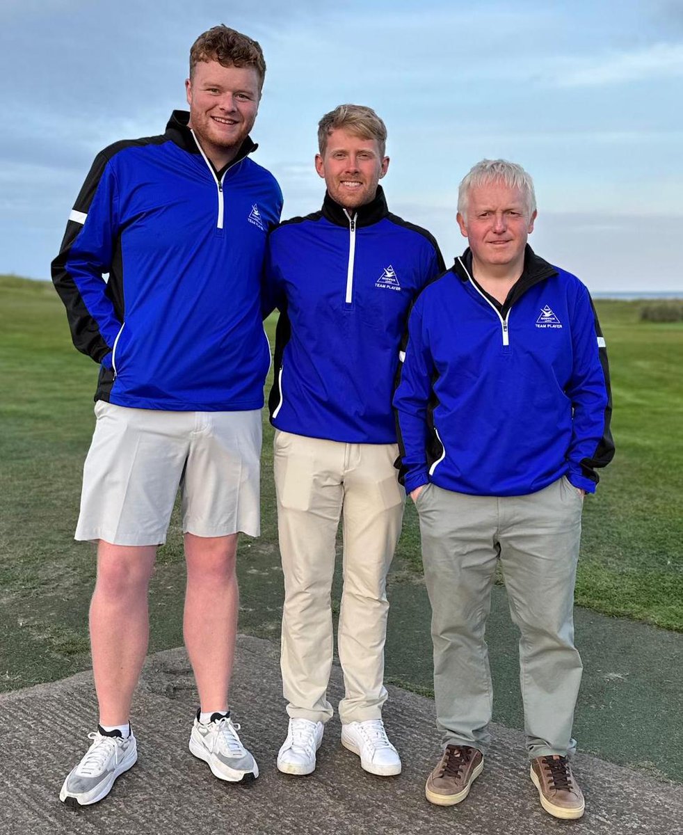 Reigning @GoswickGolfClub Club Champion Daniel Bullen (left), Course Director David Greenshields (right) and new member Joe Atkinson were among the players who led Goswick's Gents A team to victory at Seahouses in the first round of the Glendale Cup on Tuesday. Well done!