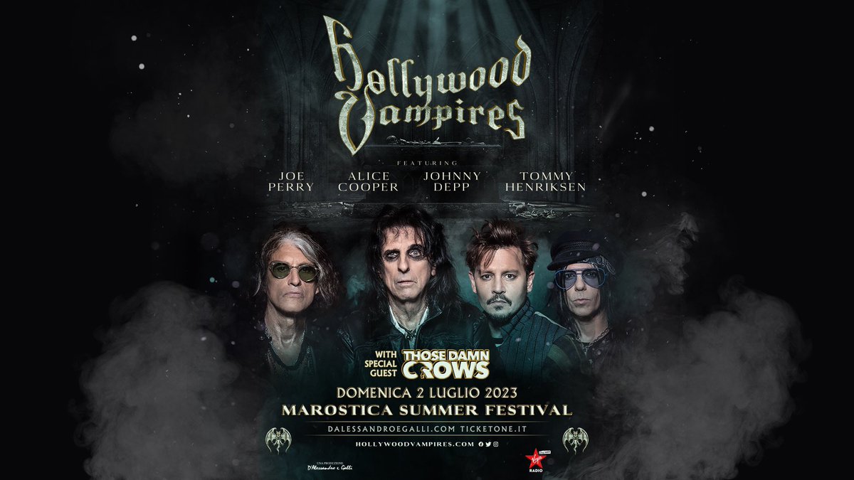 We’re thrilled to announce that we’ll be joining the absolute legends in <a href="/hollywoodvamps/">Hollywood Vampires</a> on July 2nd in Marostica, Italy 🇮🇹!

This is the first of multiple European shows to announce this year, so keep your eyes peeled!

Tickets at thosedamncrows.com