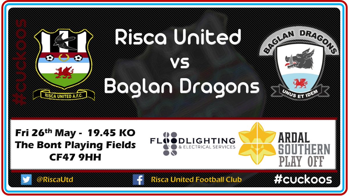 ⚽️ PLAY-OFF ⚽️

The last hurrah!!! 

We take on <a href="/BaglanDragons/">Baglan Dragons</a> on Friday in the <a href="/ArdalSouthern/">Ardal Southern</a> play-off to decide the final promotion spot to #JDCymruSouth. It's been a long season, one more push!

Match is at the home of @PenydarrenBGC.

#cuckoos