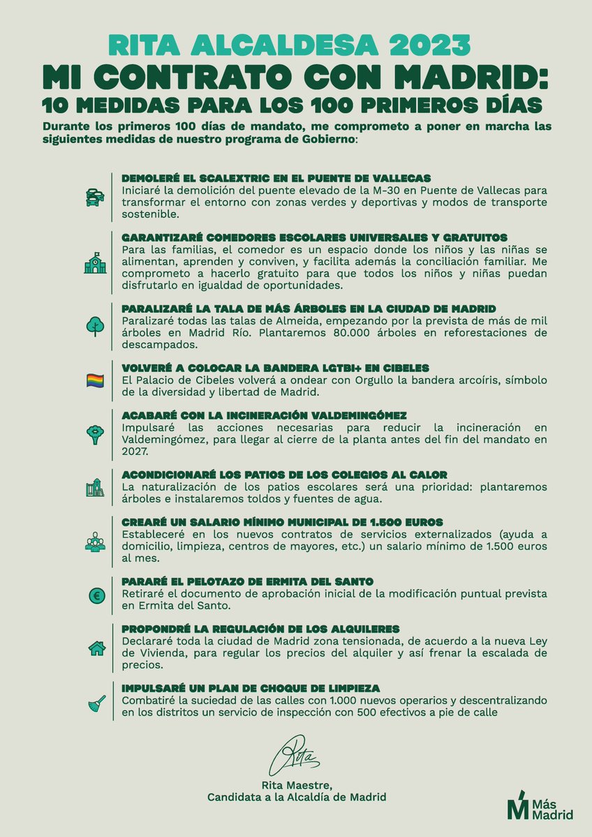 COMUNICADO.

Así serían los primeros 100 días de nuestro gobierno.

✍🏼Firmado: <a href="/Rita_Maestre/">Rita Maestre 🌾</a>