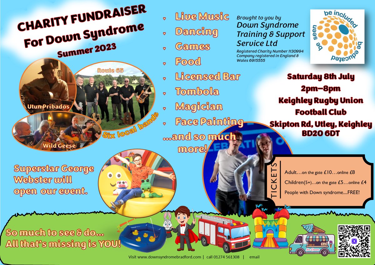 DownsyndromeTSS's tweet image. Tickets are now available for our Charity Fundraiser on 8th July at @KeighleyRUFC. 

Book tickets now for a discounted price!!

Live music from #wildgeese, #route65 and more!!

#bradford #charityEvent #livemusic #familyfunday #keighley 

downsyndromebradford.com/charity-gig-ev…