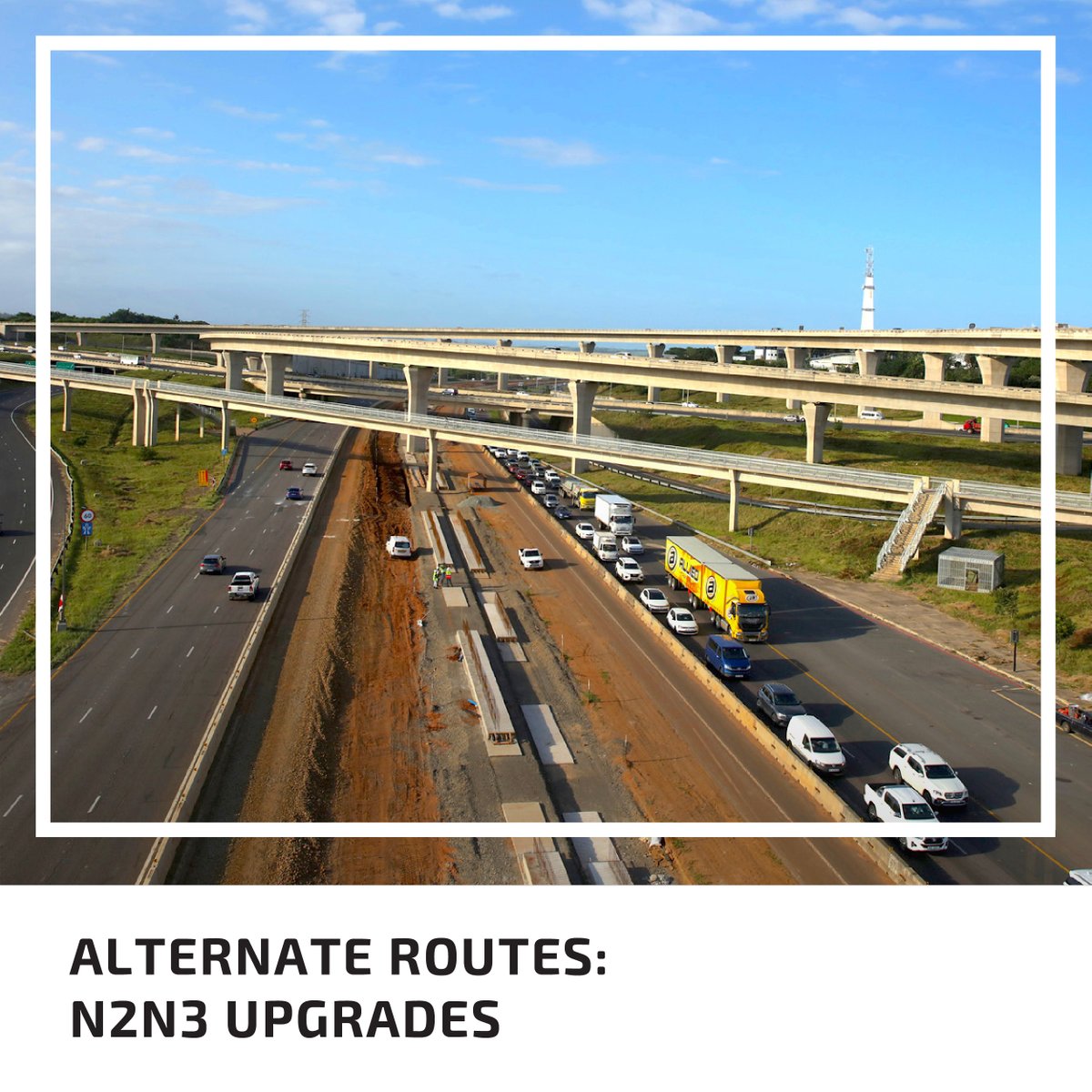 SANRAL_za's tweet photo. A decision was made to maintain the existing number of lanes during construction of the N2N3 upgrades, to minimise the impact of activities despite this coming at a significant cost for the upgrade project.

#N2N3Upgrade #SANRALProjects #BeyondRoads #EngineeringExcellence https://t.co/TRBSv1dXVe