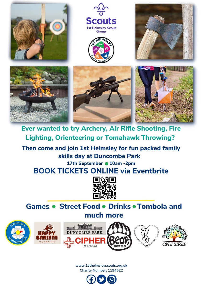 1st Helmsley Scout Group (@1sthelmsley) on Twitter photo Looking for something new to try as a family? Then join us at our Pentathlon at <a href="/DuncombePark/">Duncombe Park</a> on the 17th Sep.
15 min slots from 10:15am (10am slot SOLD OUT)
Look forward to seeing you all there.
eventbrite.com/e/593586843227
<a href="/gazetteherald/">Gazette & Herald, Ryedale</a> <a href="/JuliaLewisNY/">Julia</a> <a href="/NYScouts/">North Yorkshire Scouts</a> <a href="/VisitHelmsley/">VisitHelmsley</a> Looking for something new to try as a family? Then join us at our Pentathlon at <a href="/DuncombePark/">Duncombe Park</a> on the 17th Sep.
15 min slots from 10:15am (10am slot SOLD OUT)
Look forward to seeing you all there.
eventbrite.com/e/593586843227
<a href="/gazetteherald/">Gazette & Herald, Ryedale</a> <a href="/JuliaLewisNY/">Julia</a> <a href="/NYScouts/">North Yorkshire Scouts</a> <a href="/VisitHelmsley/">VisitHelmsley</a>